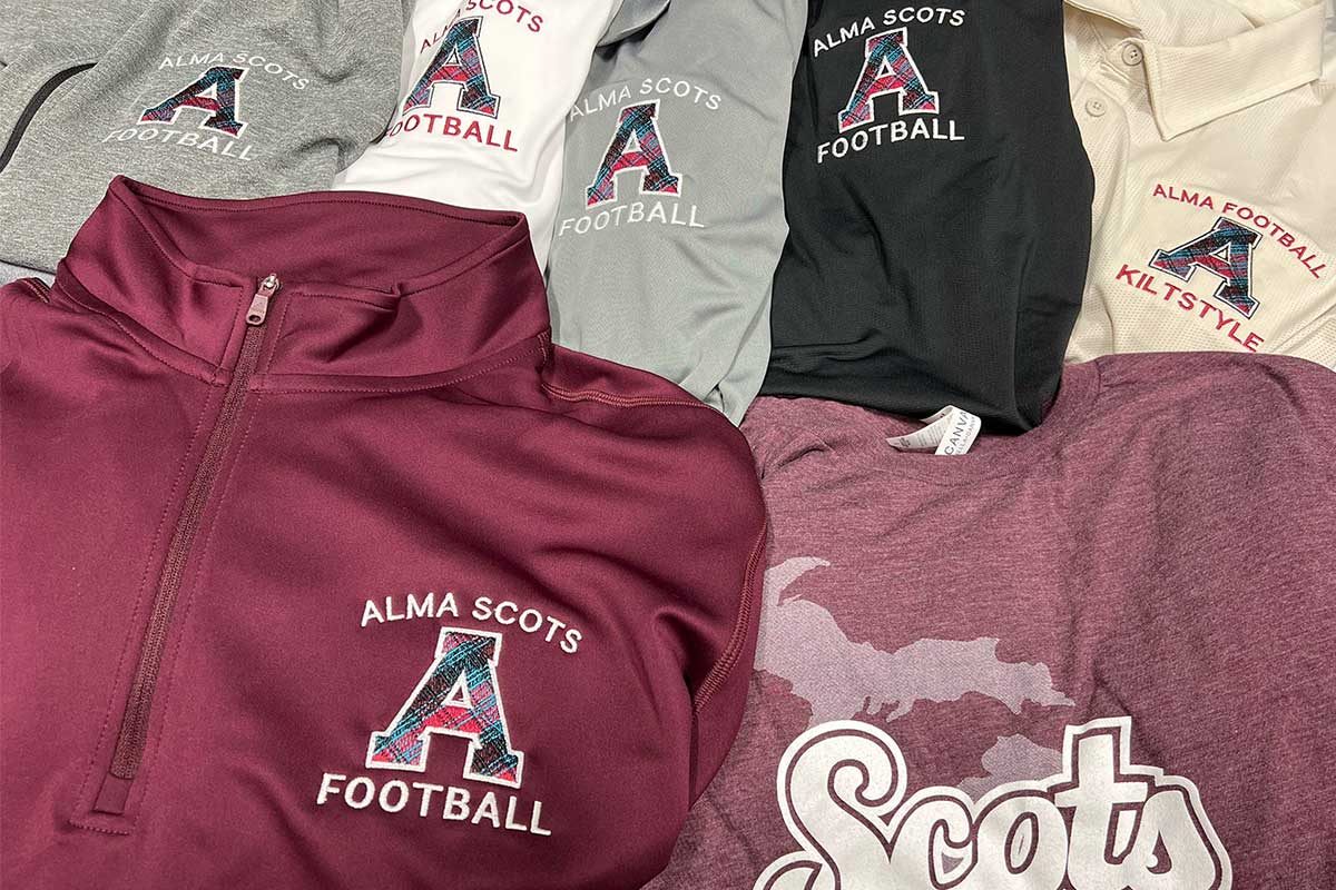 Pile of Alma Scots Apparel