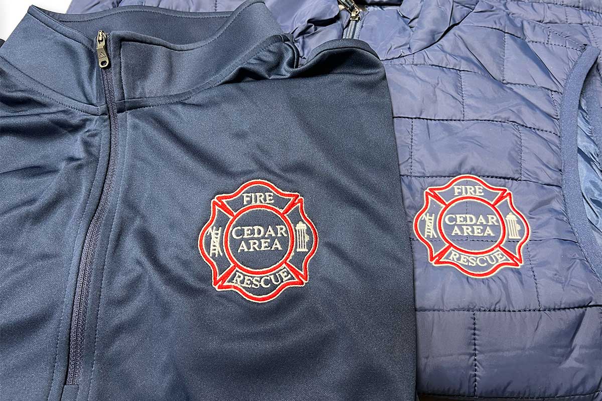 Fire & Rescue patch on zippered puff vest